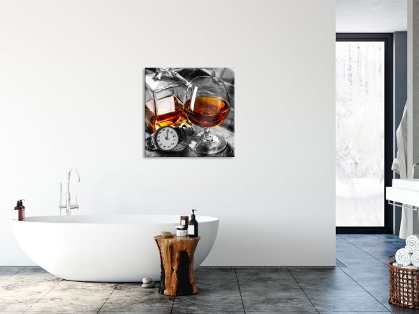 Man Things mit Whiskey und Uhr, Glasbild Quadratisch Online-Schn?ppchen – Bild 4