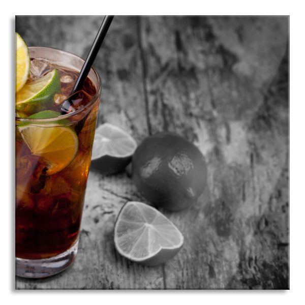 Cuba Libre mit vielen Limetten, Glasbild Quadratisch Online-Verkauf