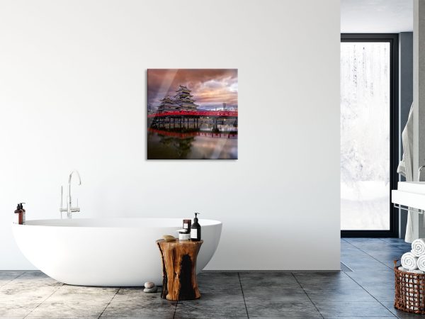 asiatischer Tempel an See, Glasbild Quadratisch Im Angebot – Bild 4