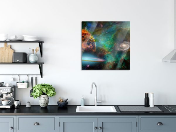 Galaxie mit Sternennebel, Glasbild Quadratisch Im Angebot – Bild 3