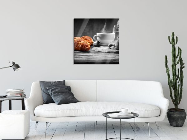 Croissants mit frischem Kaffee, Glasbild Quadratisch Zu verkaufen – Bild 2