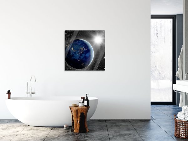 Erde mit Sonne im Weltall, Glasbild Quadratisch Rabatt – Bild 4