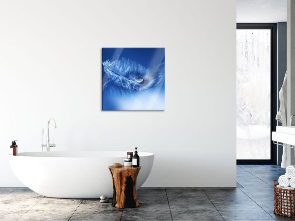 Wassertropfen auf Feder, Glasbild Quadratisch Mode – Bild 4