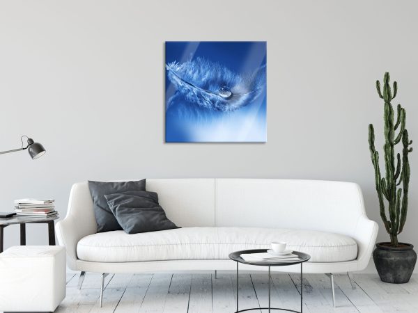 Wassertropfen auf Feder, Glasbild Quadratisch Mode – Bild 2