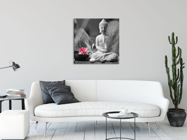 Buddha mit Seerose, Glasbild Quadratisch Mode – Bild 2