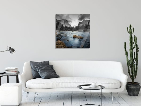 seichter Fluss im Wald, Glasbild Quadratisch Zu verkaufen – Bild 2