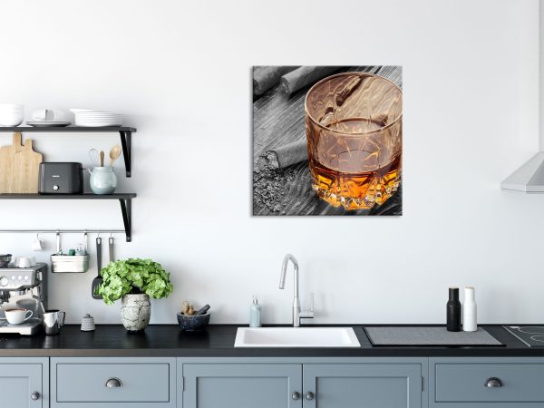 Zigarren hinter Whiskeyglas, Glasbild Quadratisch Online-Verkauf – Bild 3