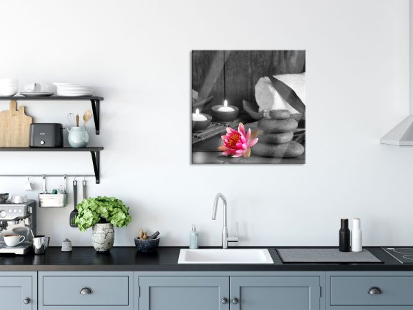 Kerzen Seerose Zen Steine, Glasbild Quadratisch Online-Schn?ppchen – Bild 3