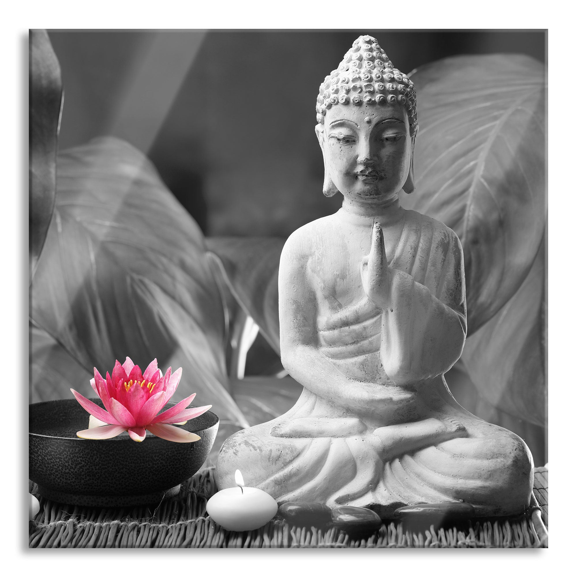 Buddha mit Seerose, Glasbild Quadratisch Mode