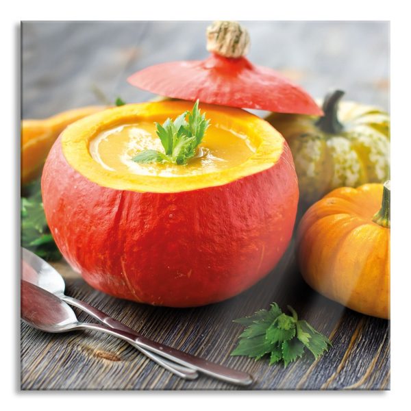 Leckere Kürbissuppe, Glasbild Quadratisch Rabatt