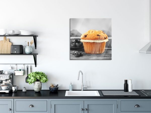 leckere Muffins mit Blaubeeren, Glasbild Quadratisch Online-Verkauf – Bild 3