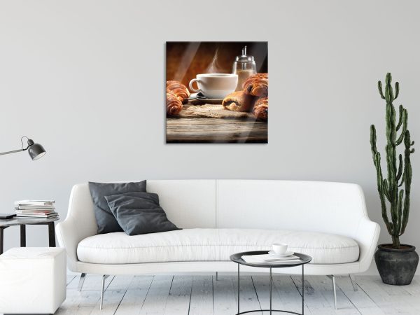 Croissant zum Kaffee, Glasbild Quadratisch Online-Schn?ppchen – Bild 2