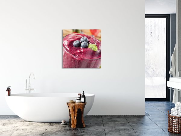 Leckerer Blaubeershake, Glasbild Quadratisch Zu verkaufen – Bild 4