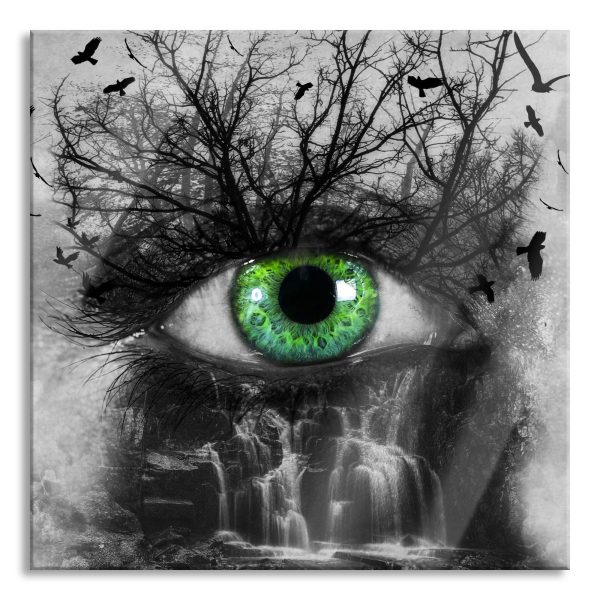 Auge verbunden mit schöner Natur, Glasbild Quadratisch Zu verkaufen