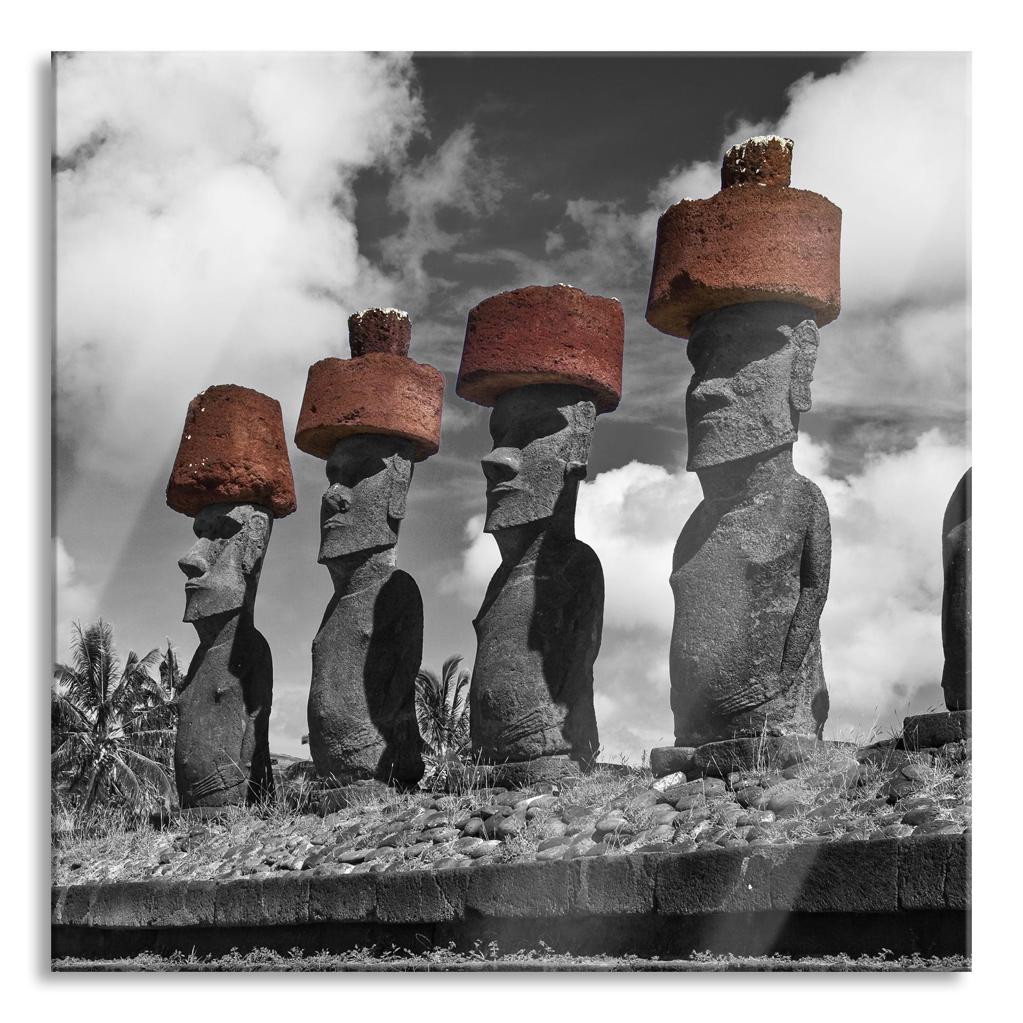 Moai Statuen auf den Osterinseln, Glasbild Quadratisch Mode