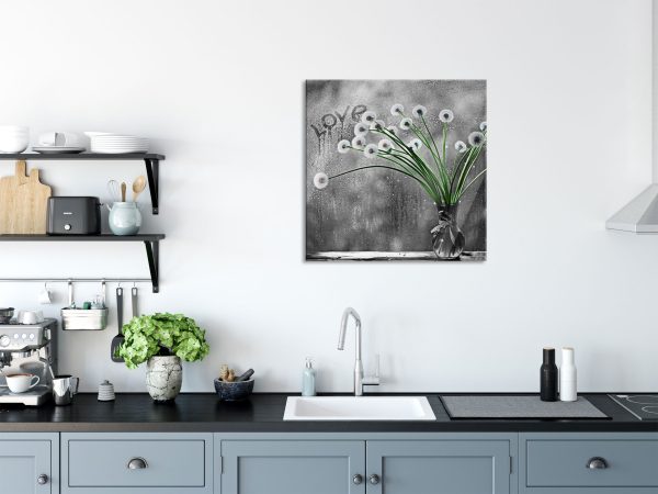 Pusteblumen bei Regen, Glasbild Quadratisch Zu verkaufen – Bild 3