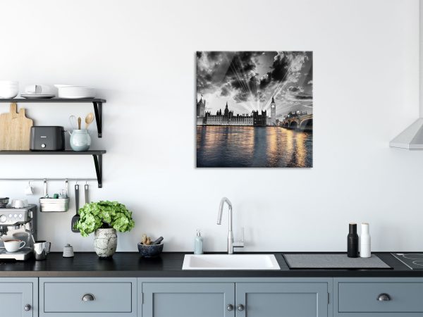 Westminster Abbey mit Big Ben, Glasbild Quadratisch Online-Verkauf – Bild 3