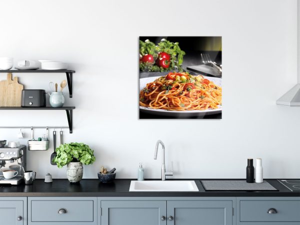 Leckere Spaghetti Italia, Glasbild Quadratisch Zu verkaufen – Bild 3