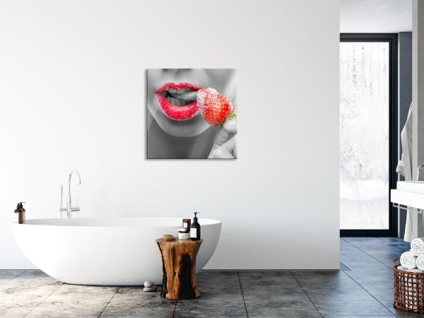 Erdbeere mit Zucker, Glasbild Quadratisch Zu verkaufen – Bild 4
