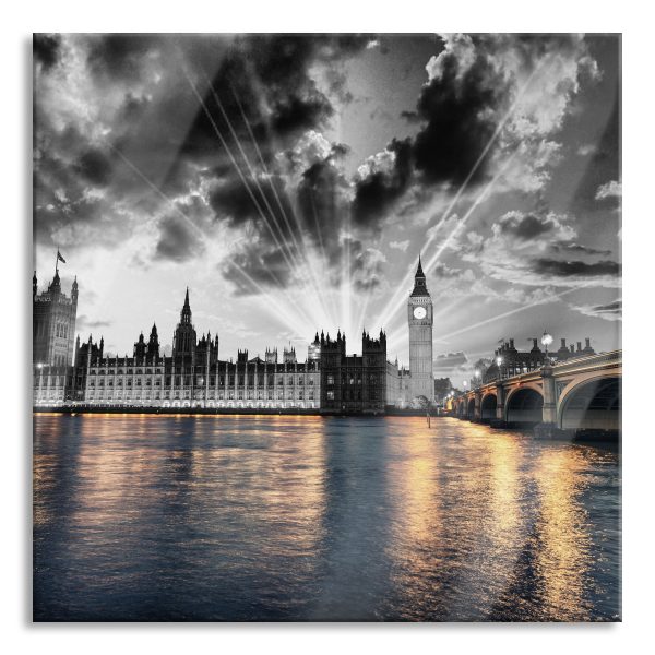 Westminster Abbey mit Big Ben, Glasbild Quadratisch Online-Verkauf
