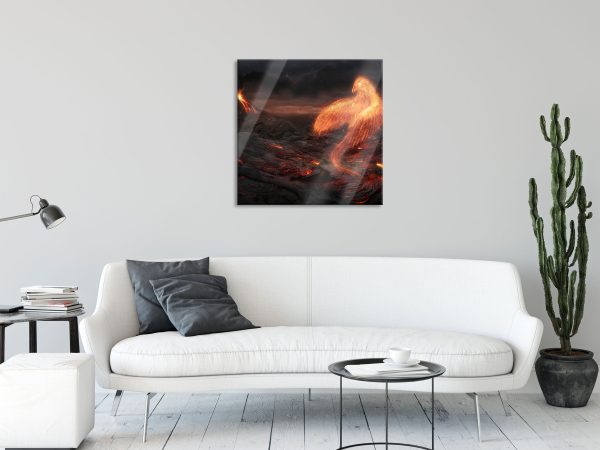 Brennender Phönix Vulkanlandschaft, Glasbild Quadratisch Angebot – Bild 2