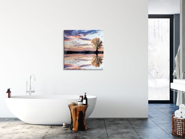 Baum spiegelt sich im Wasser, Glasbild Quadratisch Online-Schn?ppchen – Bild 4