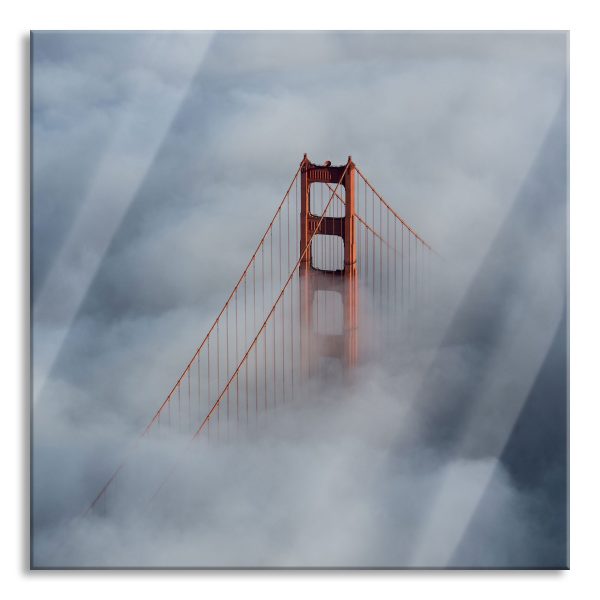 Golden Gate Bridge über den Wolken, Glasbild Quadratisch Angebot