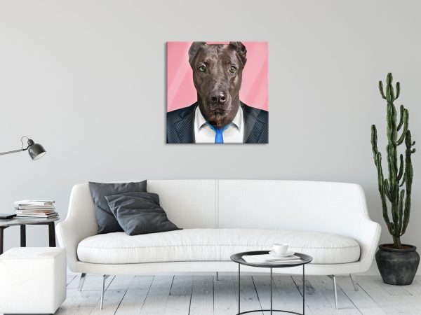 Manager Hund mit Anzug, Glasbild Quadratisch Im Angebot – Bild 2
