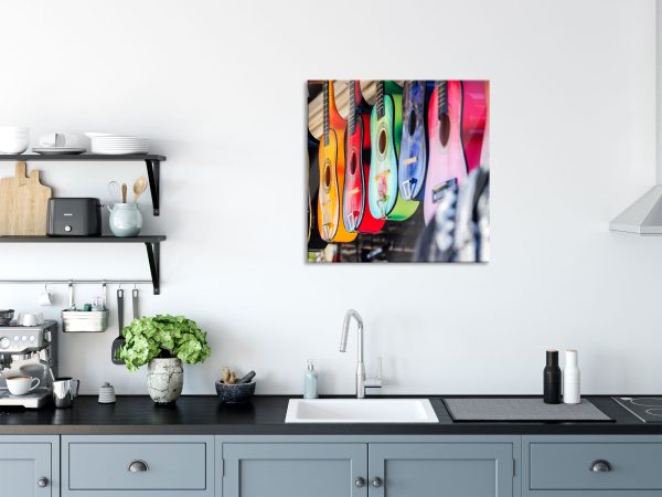bunte Gitarren, Glasbild Quadratisch Schn?ppchen – Bild 3