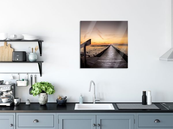 langer Steg an der Nordsee, Glasbild Quadratisch Schn?ppchen – Bild 3