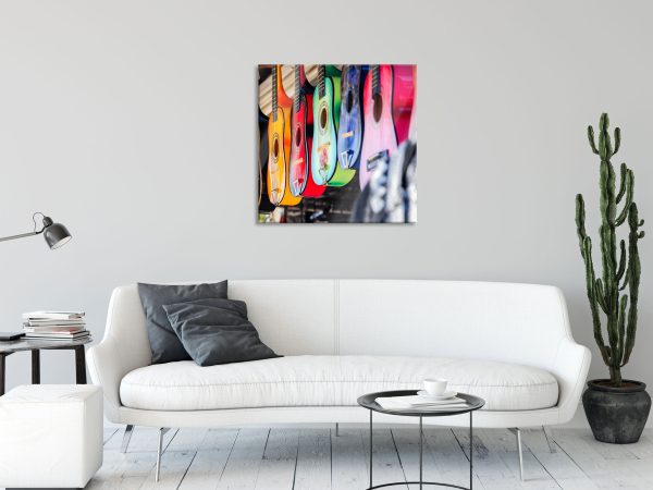 bunte Gitarren, Glasbild Quadratisch Schn?ppchen – Bild 2