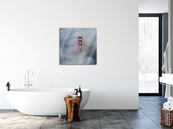 Golden Gate Bridge über den Wolken, Glasbild Quadratisch Angebot – Bild 4