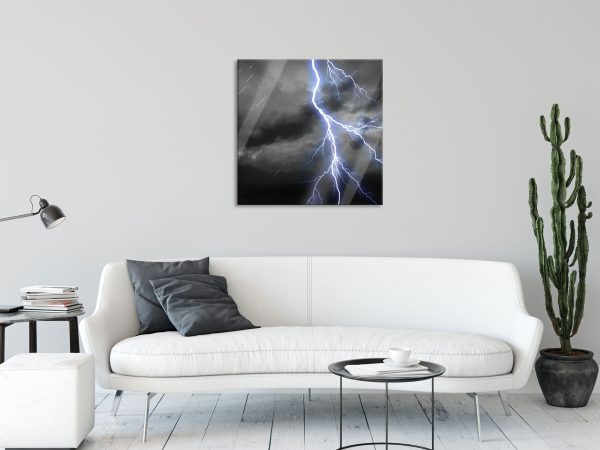 Blitz am Gewitterhimmel, Glasbild Quadratisch Rabatt – Bild 2