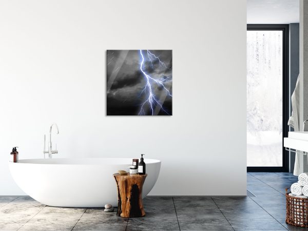Blitz am Gewitterhimmel, Glasbild Quadratisch Rabatt – Bild 4