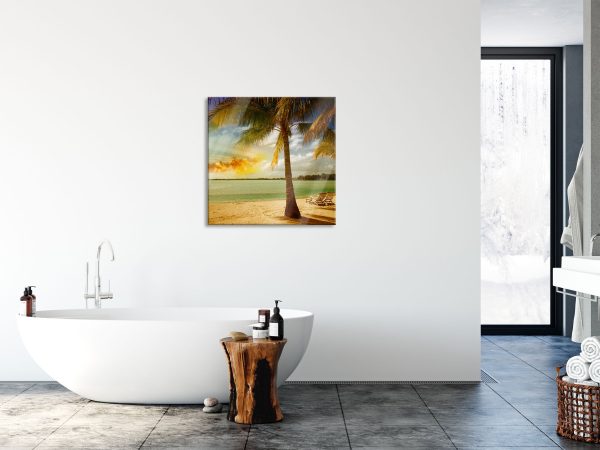 Liegestühle Strand Urlaub, Glasbild Quadratisch Im Angebot – Bild 4