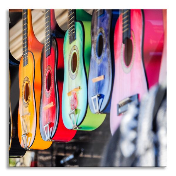 bunte Gitarren, Glasbild Quadratisch Schn?ppchen