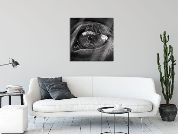 Auge schwarzer Hengst schwarz weiß, Glasbild Quadratisch Mode – Bild 2