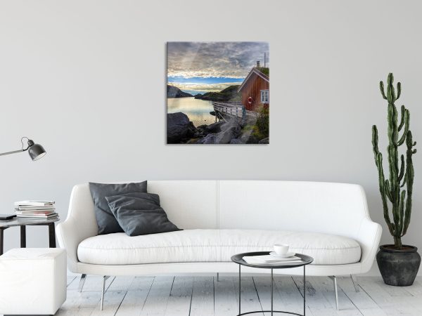 Sonnenaufgang am Fjord Norwegens, Glasbild Quadratisch Verkauf – Bild 2