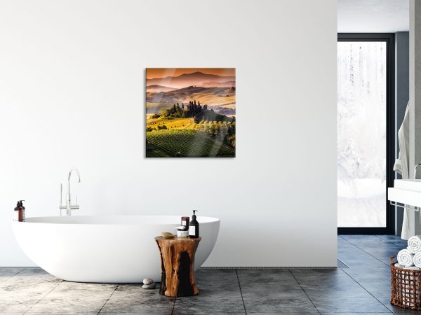 Wunderschöne Toskana Landschaft, Glasbild Quadratisch Online-Verkauf – Bild 4