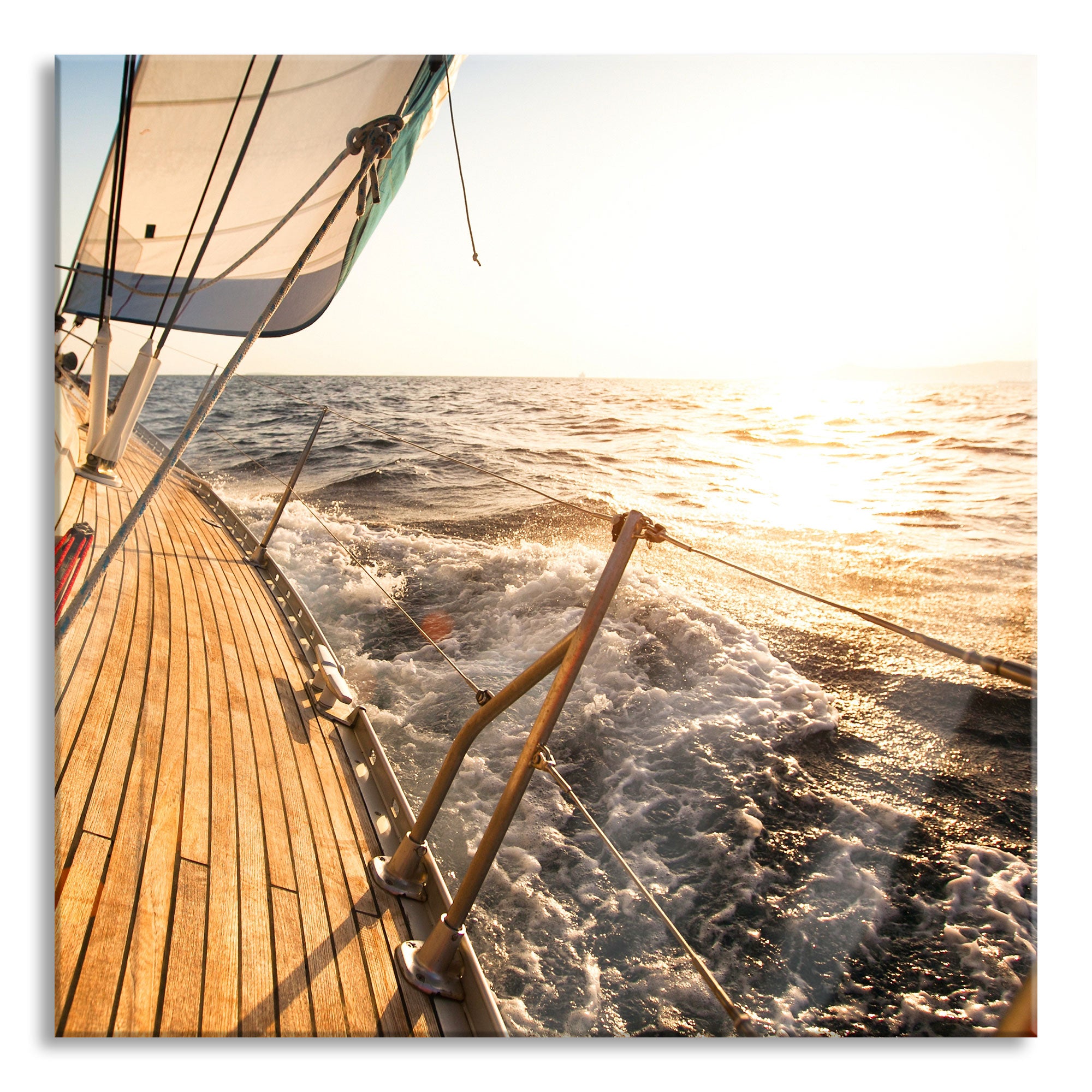 Segelboot im Meer, Glasbild Quadratisch Mode