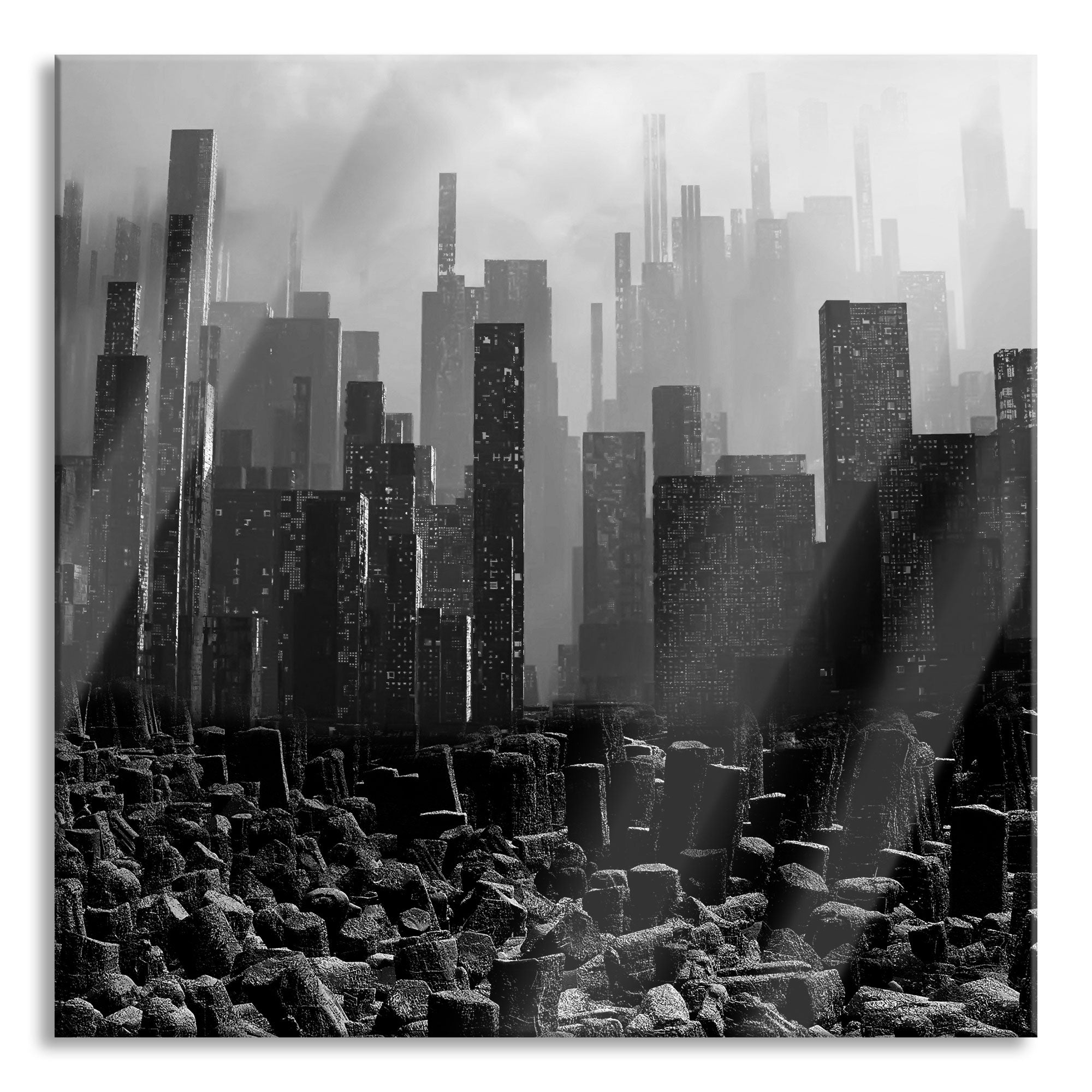 Stadt in Trümmern, Glasbild Quadratisch Mode