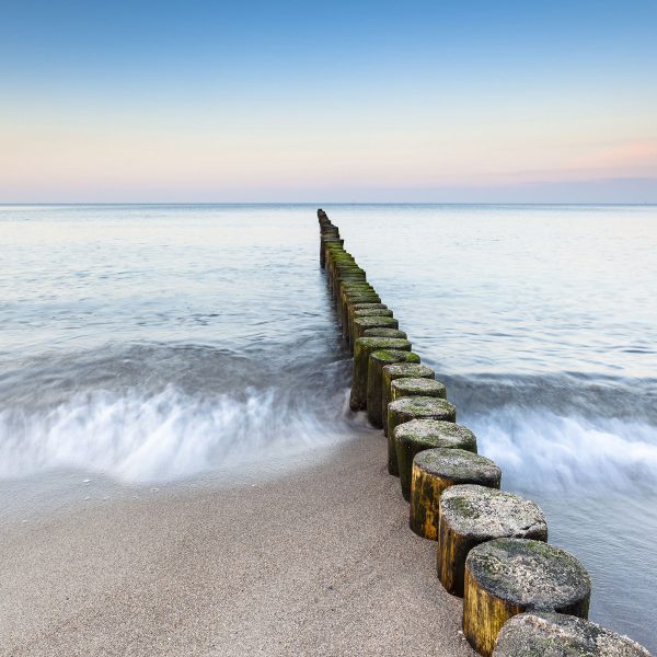 Baumstümpfe die ins Meer führen, Glasbild Quadratisch Schn?ppchen – Bild 5
