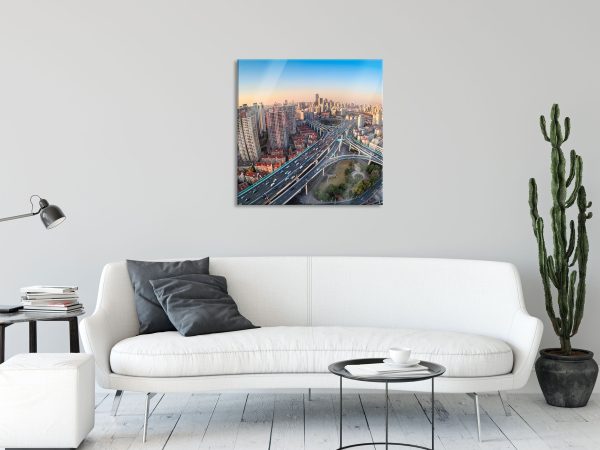 Blick auf Autobahn, Glasbild Quadratisch Im Angebot – Bild 2