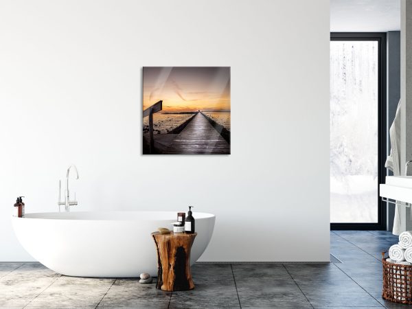 langer Steg an der Nordsee, Glasbild Quadratisch Schn?ppchen – Bild 4