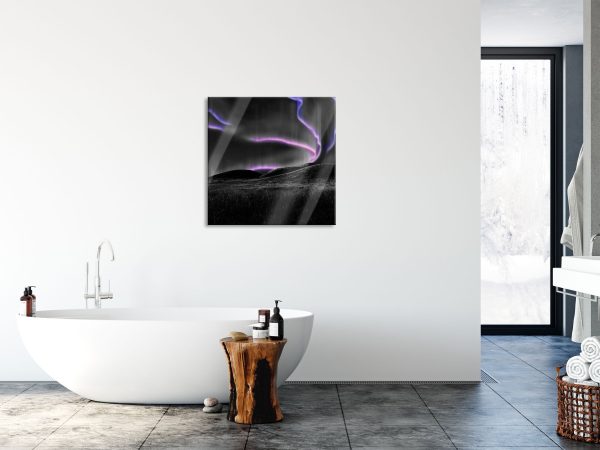 Polarlichter über Hügeln, Glasbild Quadratisch Verkauf – Bild 4