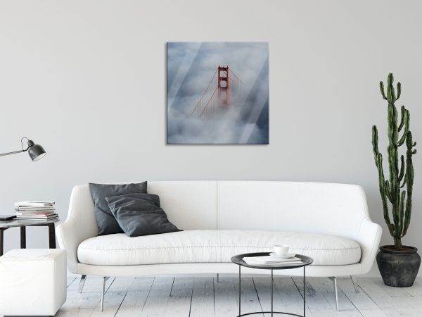 Golden Gate Bridge über den Wolken, Glasbild Quadratisch Angebot – Bild 2