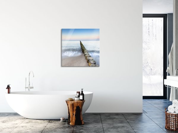 Baumstümpfe die ins Meer führen, Glasbild Quadratisch Schn?ppchen – Bild 4
