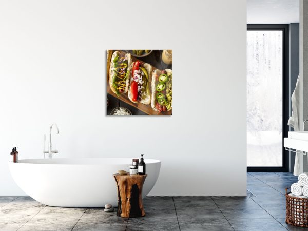 Amerikanische Hotdogs, Glasbild Quadratisch Im Angebot – Bild 4