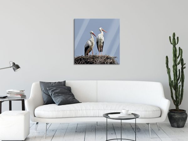 zwei stolze Störche im Nest, Glasbild Quadratisch Angebot – Bild 2