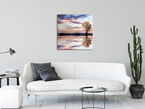 Baum spiegelt sich im Wasser, Glasbild Quadratisch Online-Schn?ppchen – Bild 2